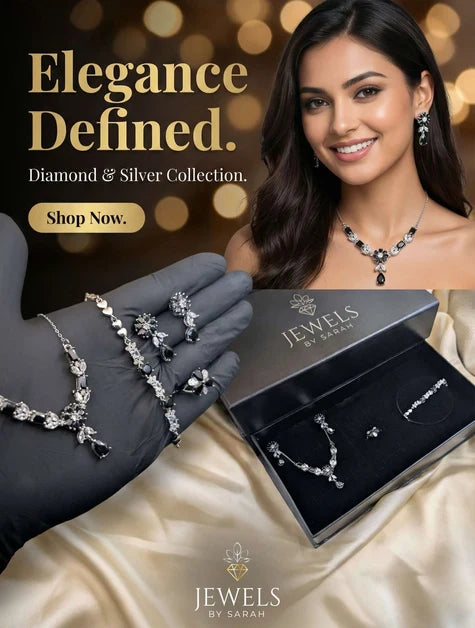 Royal V-Shape Floral Zircon 4-Piece Jewellery Set – Crystal & Pearl Drop Necklace Set (Available in 4 Colors)