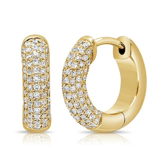 14K Yellow Gold CZ Huggie Hoop Earrings – 3/8" Sparkling Cubic Zirconia Elegant Hoop Earrings for Women
