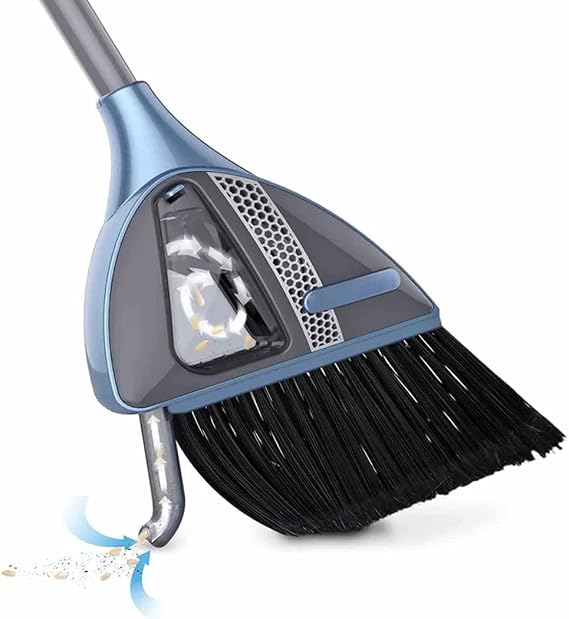 2-In-1 Sweeper W/Built-In Vacuum-No More Bending Over,Sweeping Broom with Handle/Smart Nozzle/20,000 RPM Vortex Suction/Lithium Battery,Noise-Free Cleaning for Wood Floor