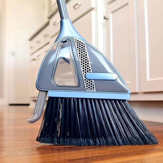 2-In-1 Sweeper W/Built-In Vacuum-No More Bending Over,Sweeping Broom with Handle/Smart Nozzle/20,000 RPM Vortex Suction/Lithium Battery,Noise-Free Cleaning for Wood Floor