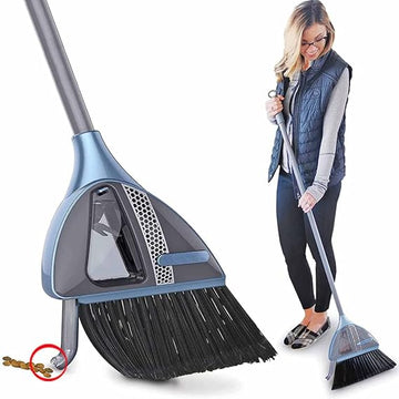 2-In-1 Sweeper W/Built-In Vacuum-No More Bending Over,Sweeping Broom with Handle/Smart Nozzle/20,000 RPM Vortex Suction/Lithium Battery,Noise-Free Cleaning for Wood Floor