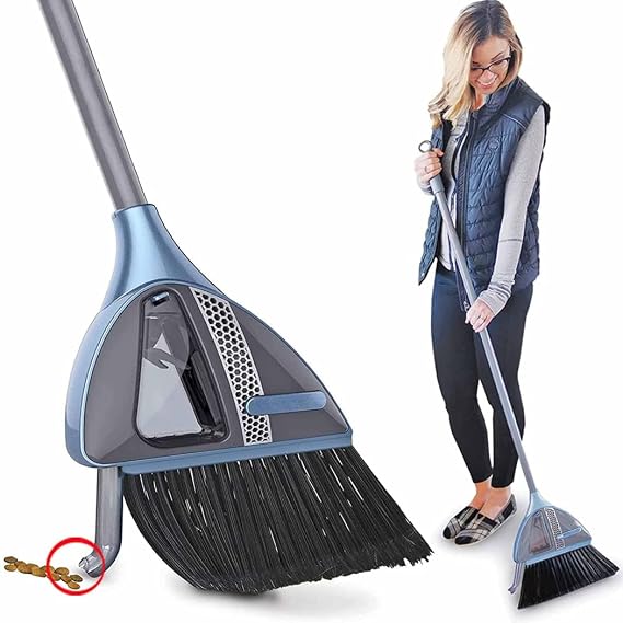2-In-1 Sweeper W/Built-In Vacuum-No More Bending Over,Sweeping Broom with Handle/Smart Nozzle/20,000 RPM Vortex Suction/Lithium Battery,Noise-Free Cleaning for Wood Floor