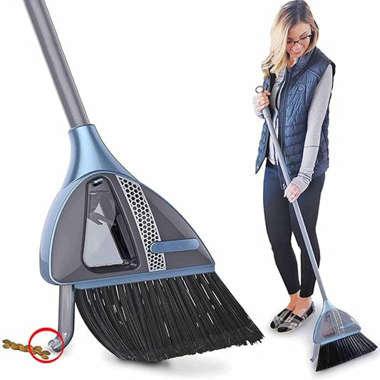 2-In-1 Sweeper W/Built-In Vacuum-No More Bending Over,Sweeping Broom with Handle/Smart Nozzle/20,000 RPM Vortex Suction/Lithium Battery,Noise-Free Cleaning for Wood Floor