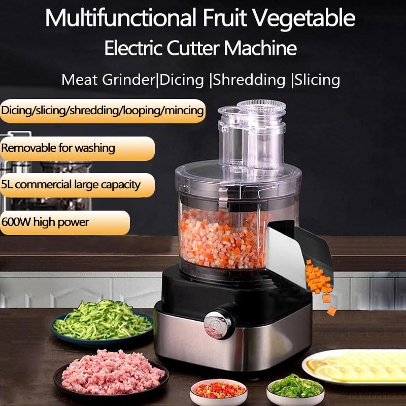 5-in-1 Electric Vegetable Chopper & Food Processor – 600W Multifunction Meat Grinder with 5 Stainless Steel Blades