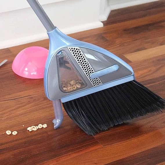 2-In-1 Sweeper W/Built-In Vacuum-No More Bending Over,Sweeping Broom with Handle/Smart Nozzle/20,000 RPM Vortex Suction/Lithium Battery,Noise-Free Cleaning for Wood Floor