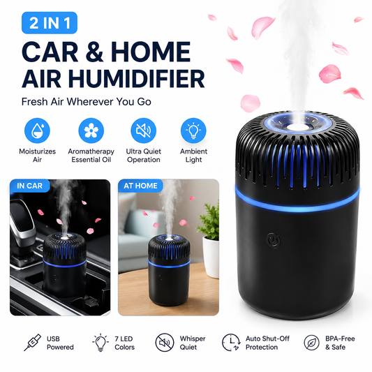 Mini Car Humidifier Portable USB Diffuser – 7 Color LED Night Light Air Humidifier for Car, Home & Office