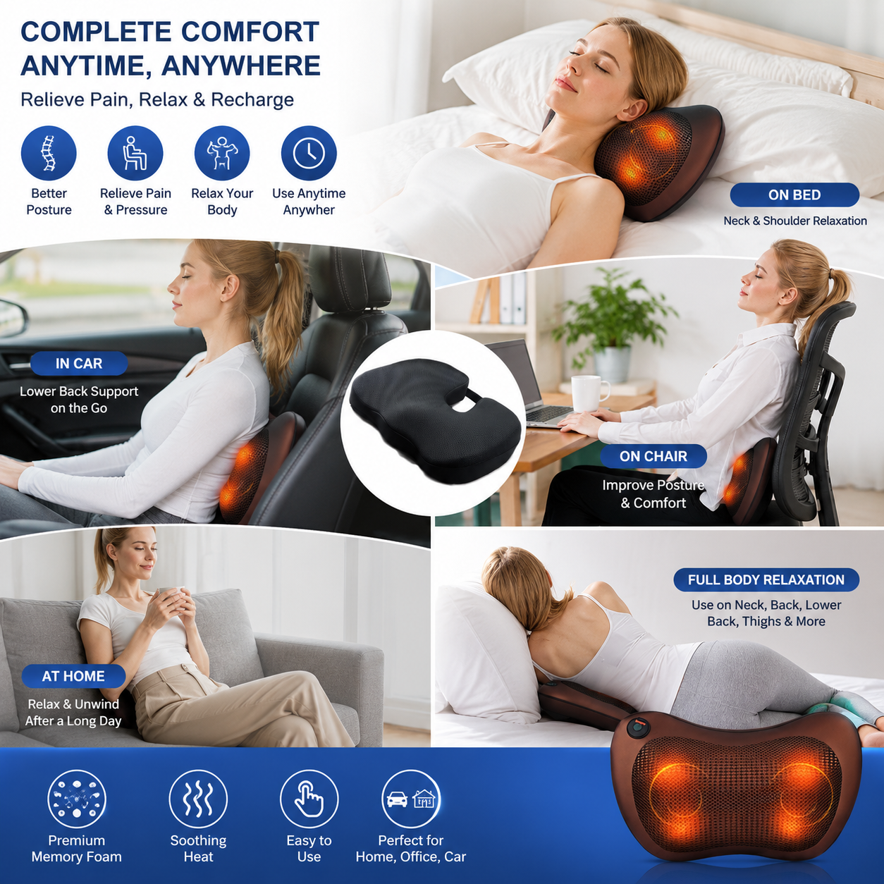 Electric Infrared Thermal Magnetic Pillow Massager – Heated Neck, Shoulder & Back Massage Cushion