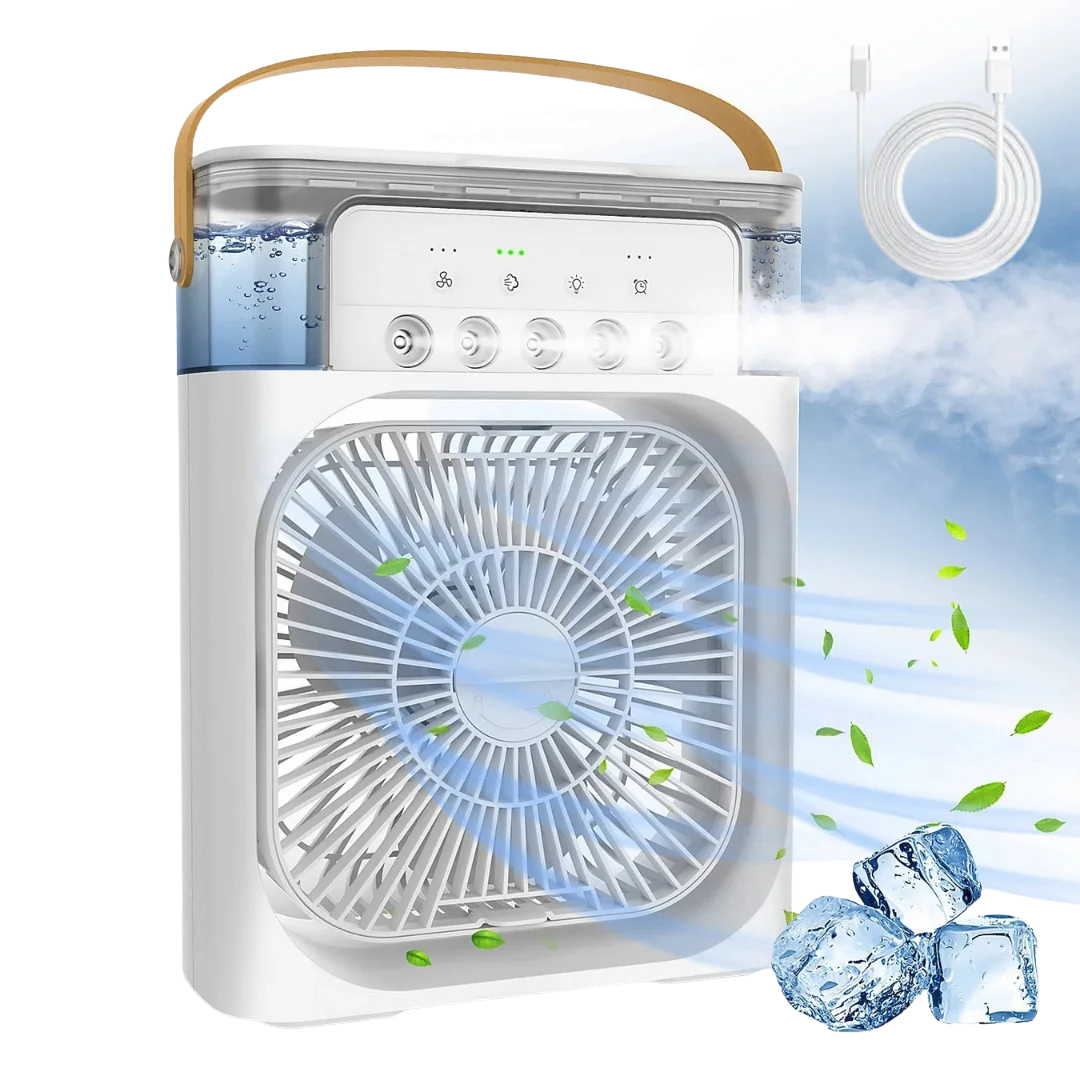 3-in-1 Portable Evaporative Mini Air Cooler Fan | USB Rechargeable Personal Cooling Fan with Humidifier & LED Light