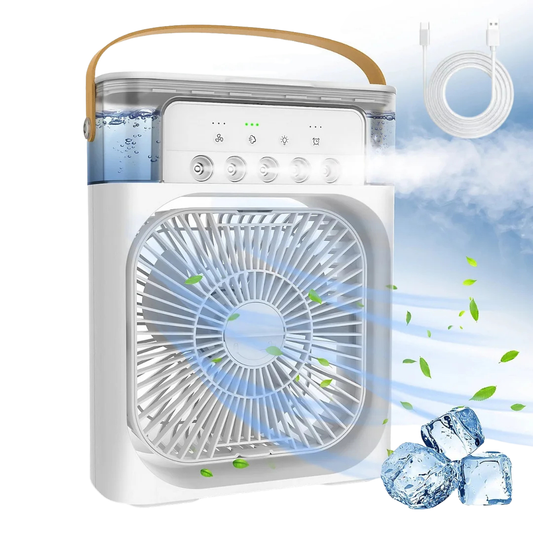 3-in-1 Portable Evaporative Mini Air Cooler Fan | USB Rechargeable Personal Cooling Fan with Humidifier & LED Light