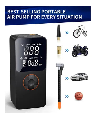 Portable Air Compressor Tire Inflator – Cordless Digital Air Pump for Car, Bike, Motorcycle & Ball