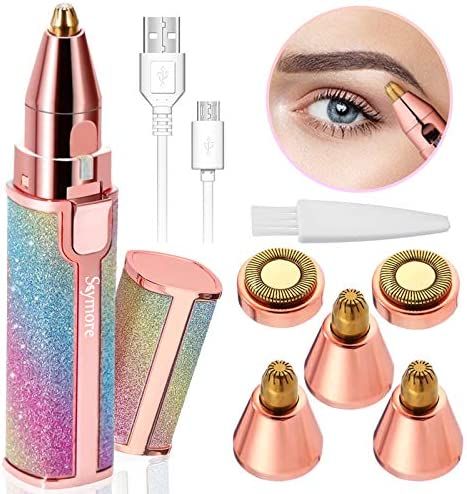 2-in-1 Rechargeable Eyebrow Trimmer for Women – Painless Facial Hair Remover with Replaceable Heads & LED Indicator