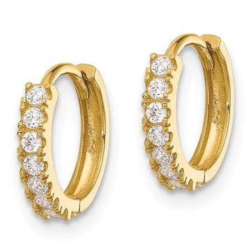 14K Yellow Gold CZ Huggie Hoop Earrings – 3/8" Sparkling Cubic Zirconia Elegant Hoop Earrings for Women